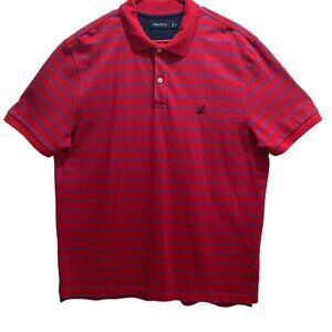 Men's Nautica Polo Shirt size XL Red w/ Blue Horizontal Stripes